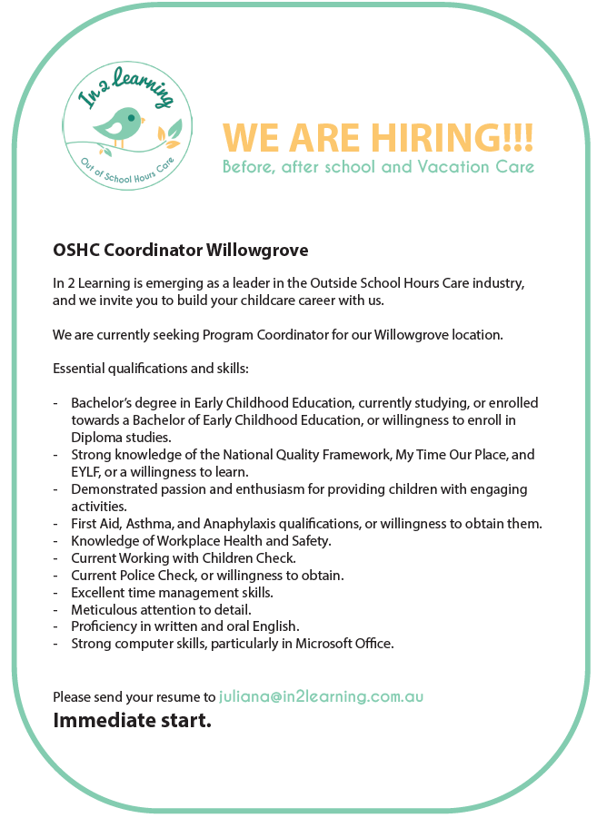 Job Opportunity Outside School Hours Care